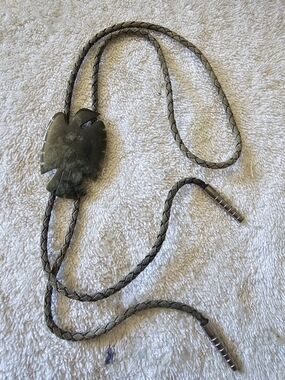 Green Jade Stone Bolo Tie Necklace with Braided Cord